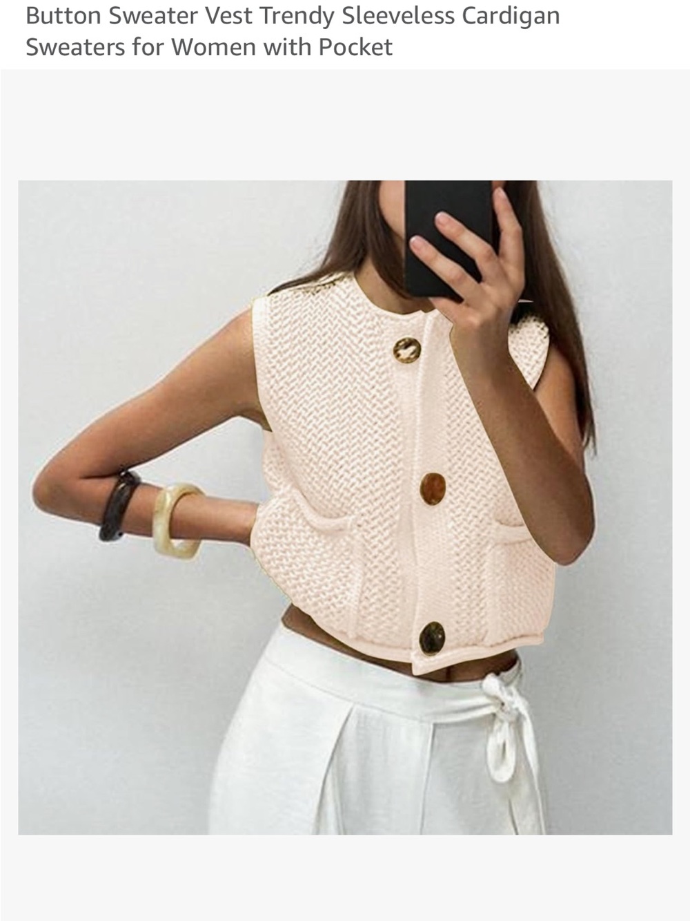 Textured Button Sweater Vest in Light Pink